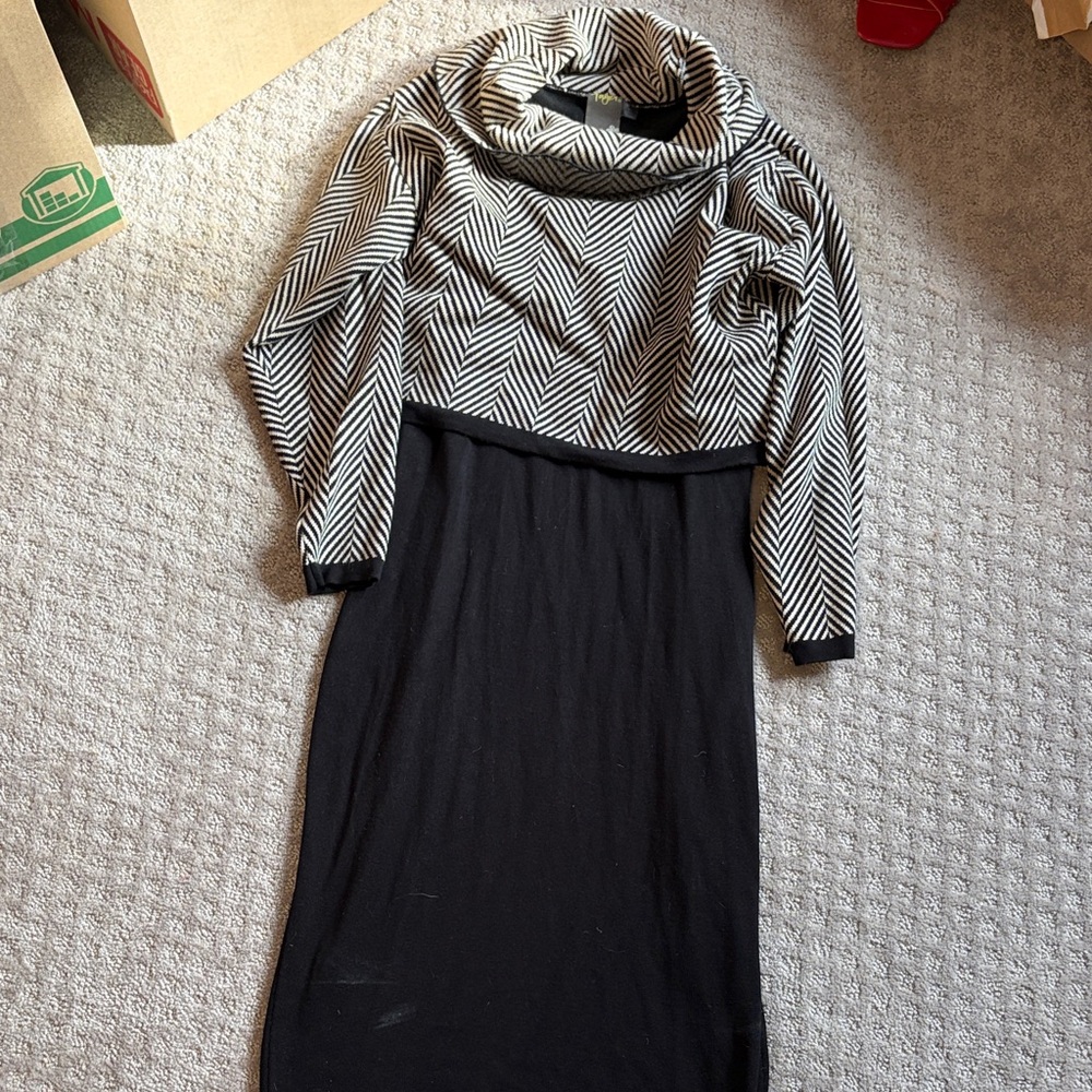 Taylor Black and White Cowl Neck Sweater Dress